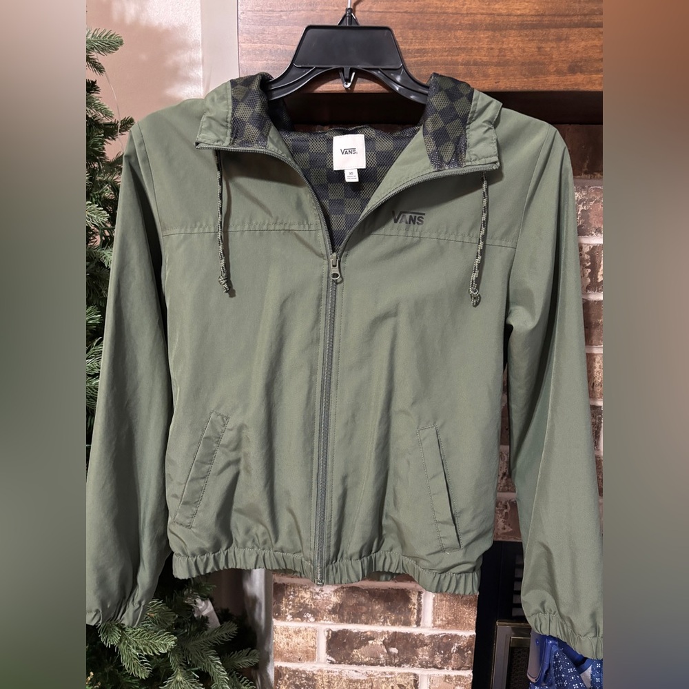 VANS Sage Green Checkerboard Zip Up Hoodie Jacket Size XS Unisex